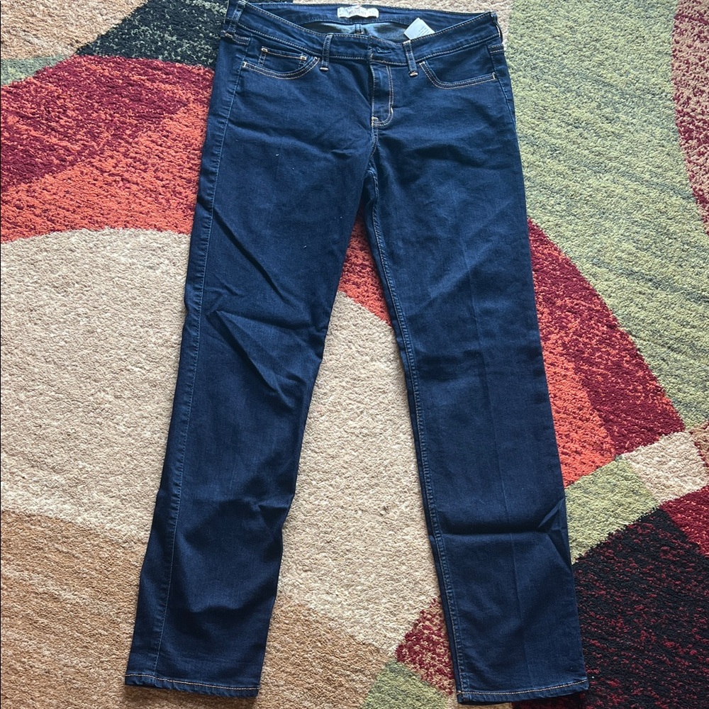 Hollister Women's Straight Leg Jeans - Dark Blue